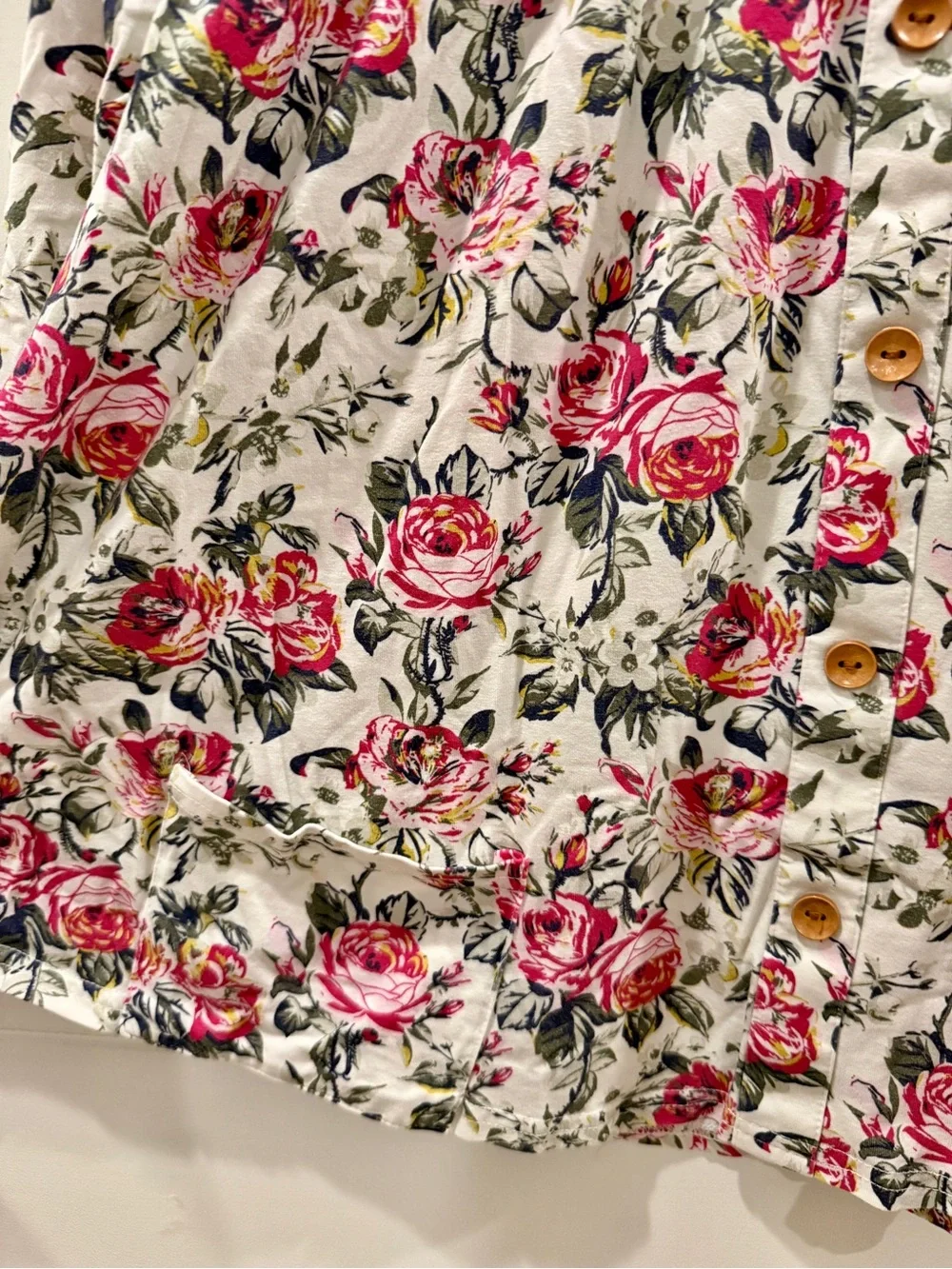 Floral Button-Front Cotton Tunic - Pink Rose Print